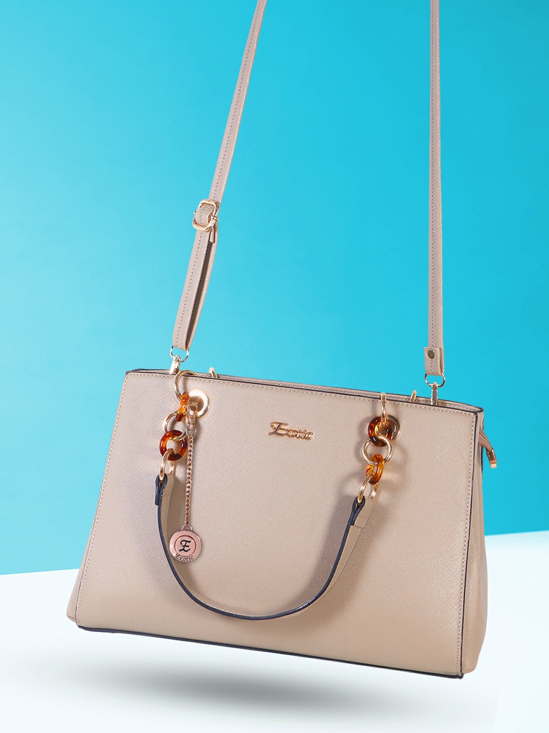

Exotic Women Cream-Coloured PU Structured Handheld Bag