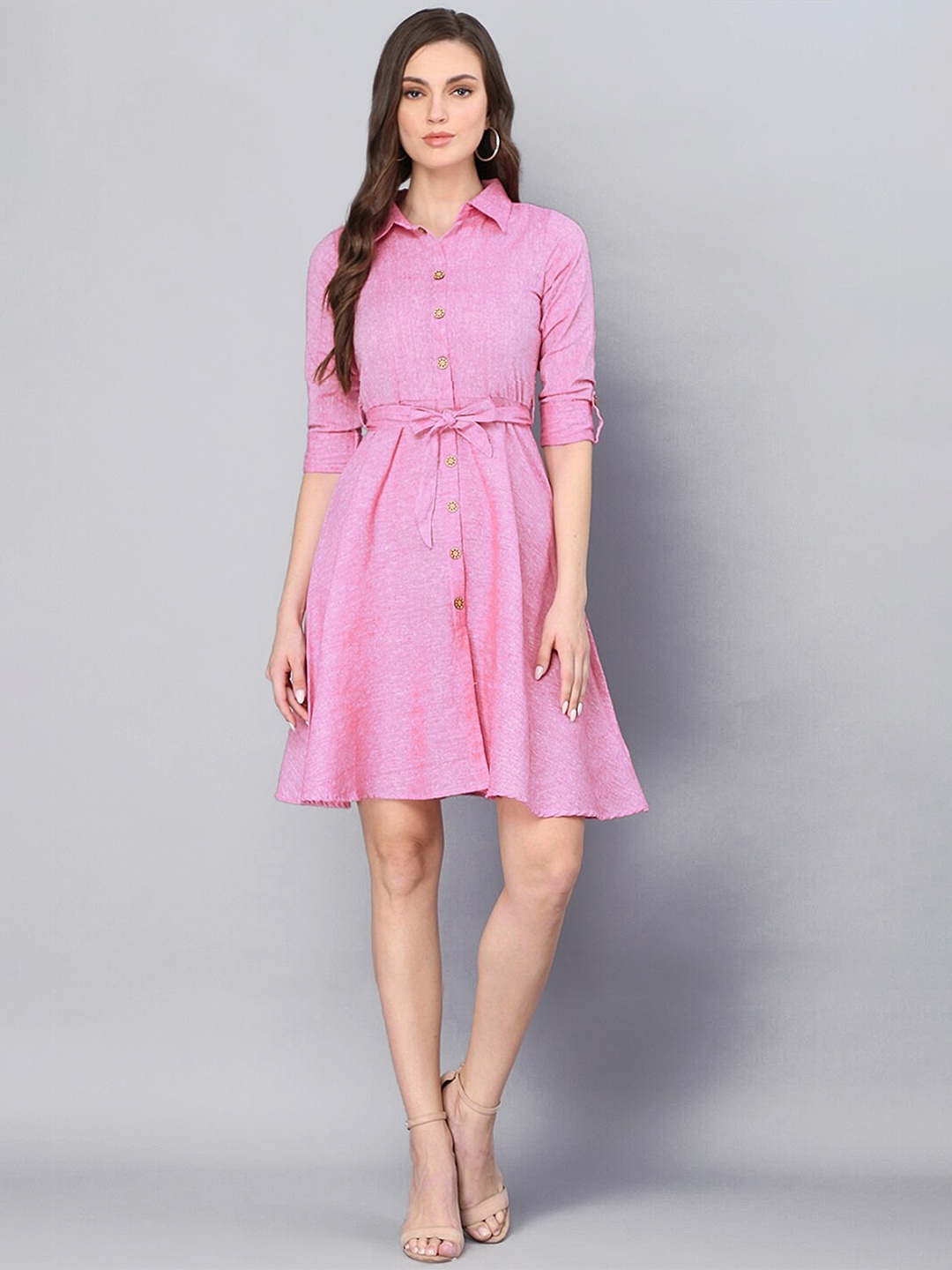 

Fashion FRICKS Pink Belted Cotton Shirt Dress