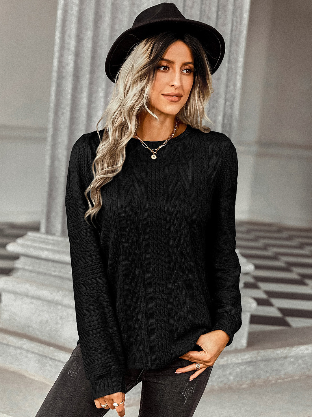 

StyleCast Women Black Cable Knit Pullover