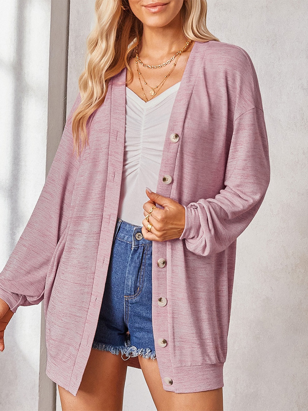 

StyleCast Women Pink Longline Cardigan