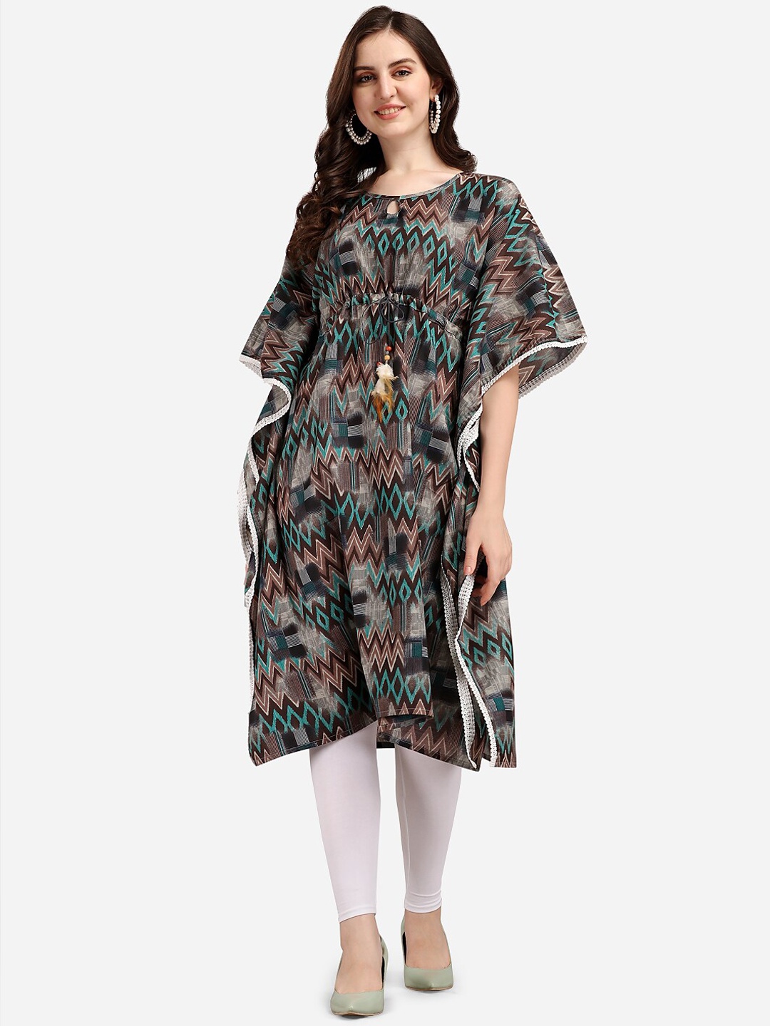 

KALINI Women Grey Chevron Printed Kaftan Kurta