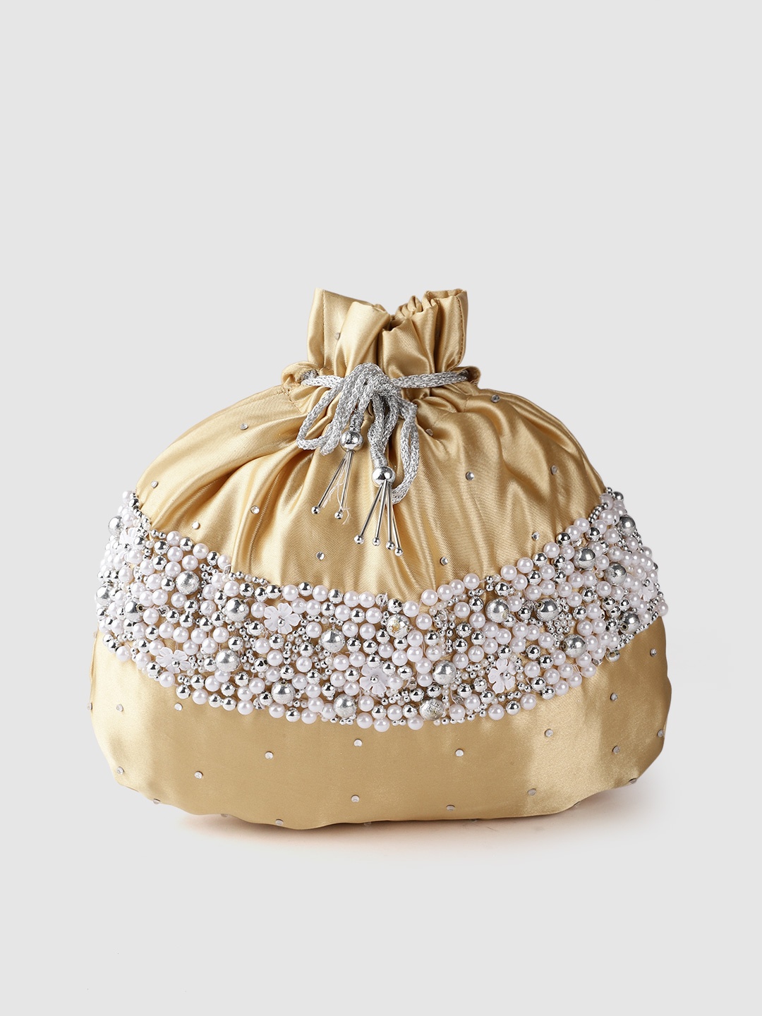 

MODARTA Gold-Toned Embroidered Embellished Potli Clutch
