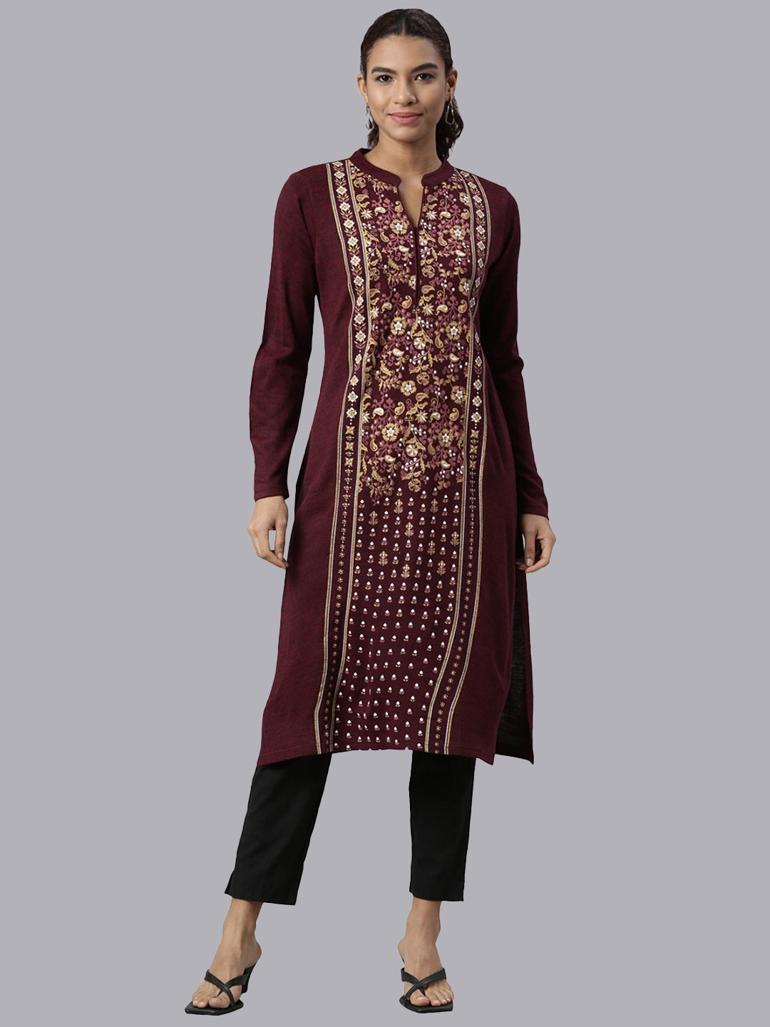 

Neerus Women Magenta Floral Printed Thread Work Acrylic Kurta