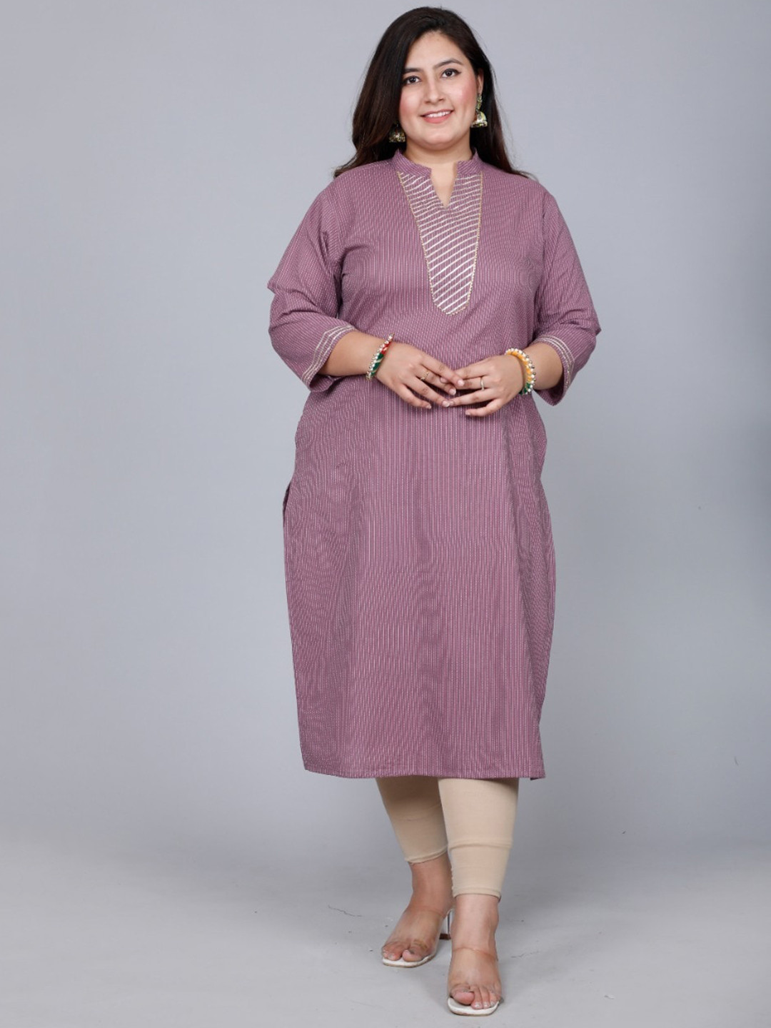 

PNEHA Women Purple Printed Gotta Patti Cotton Kurta