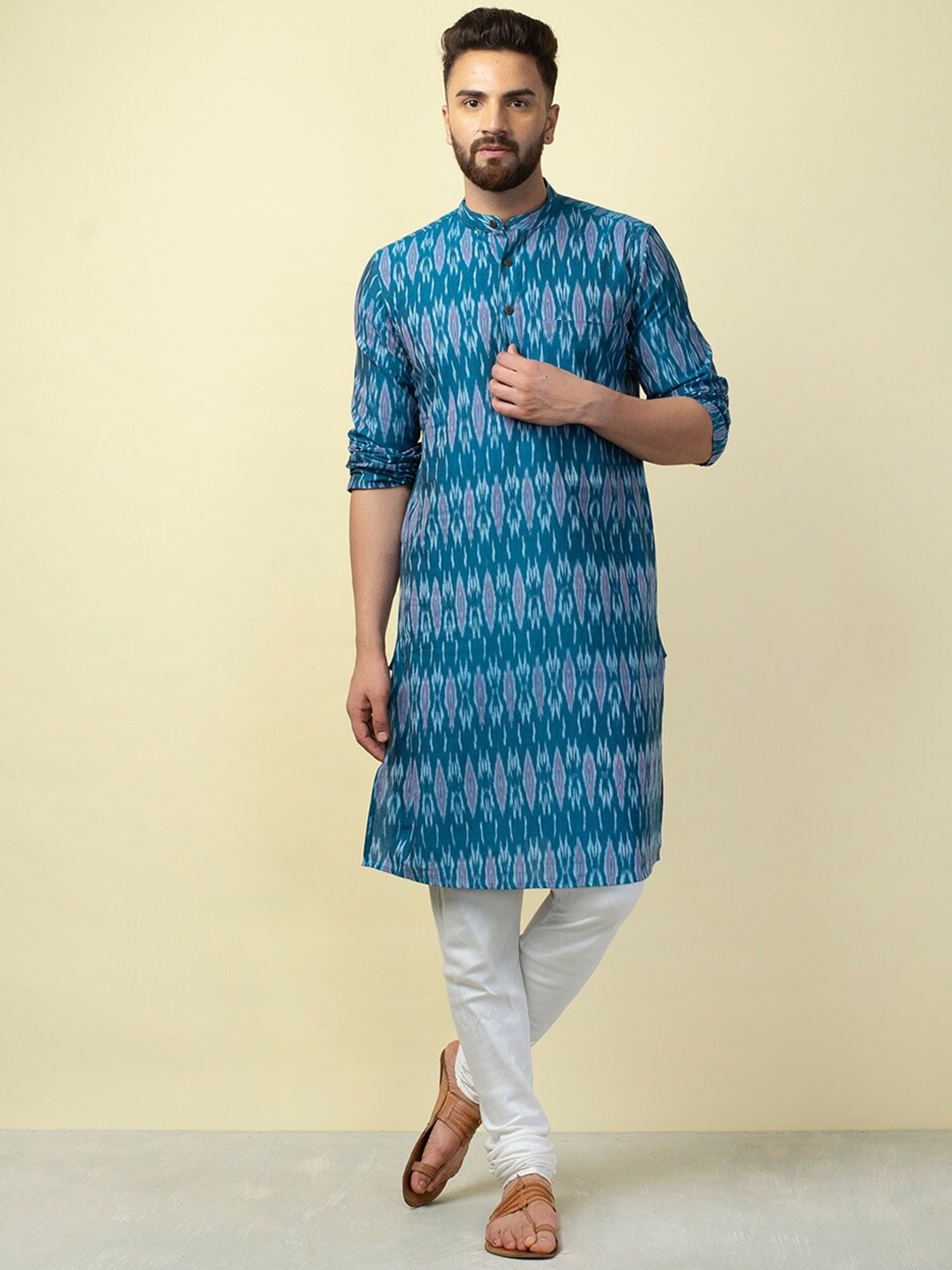 

Fabindia Men Woven Design Cotton Kurta, Blue