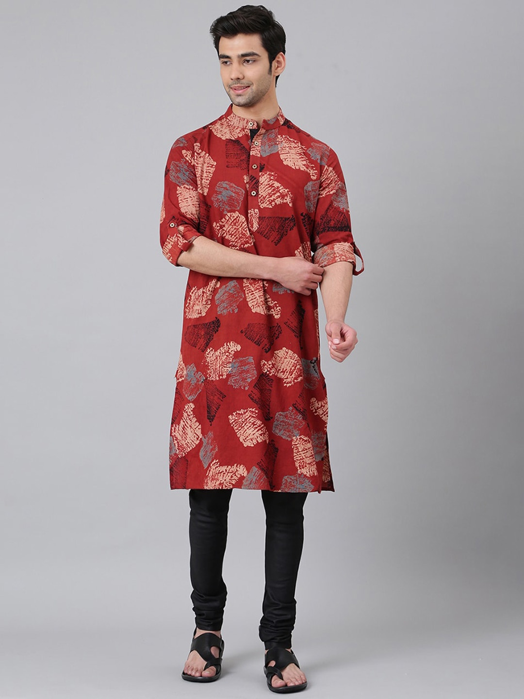 

Fabindia Men Abstract Printed Cotton Kurta, Rust