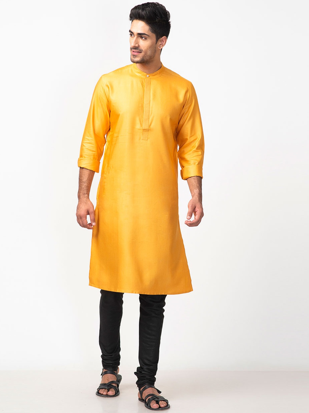 

Fabindia Men Mandarin collar Kurta, Mustard