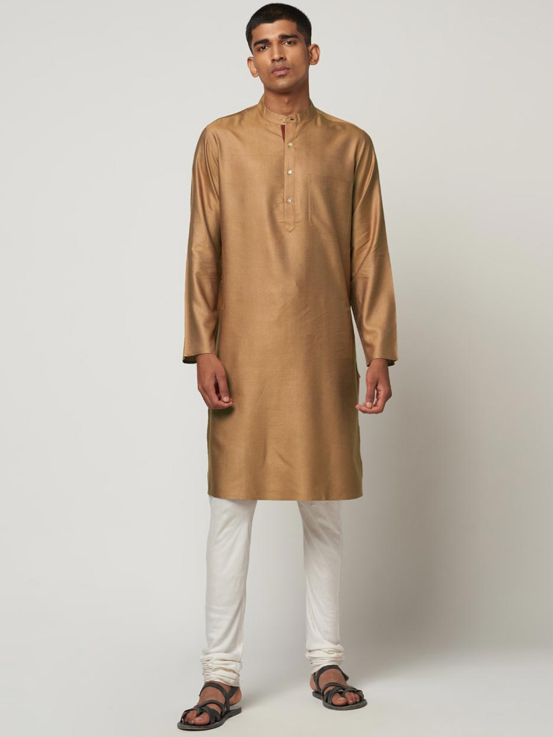 

Fabindia Men Copper-Toned Mandarin collar Kurta