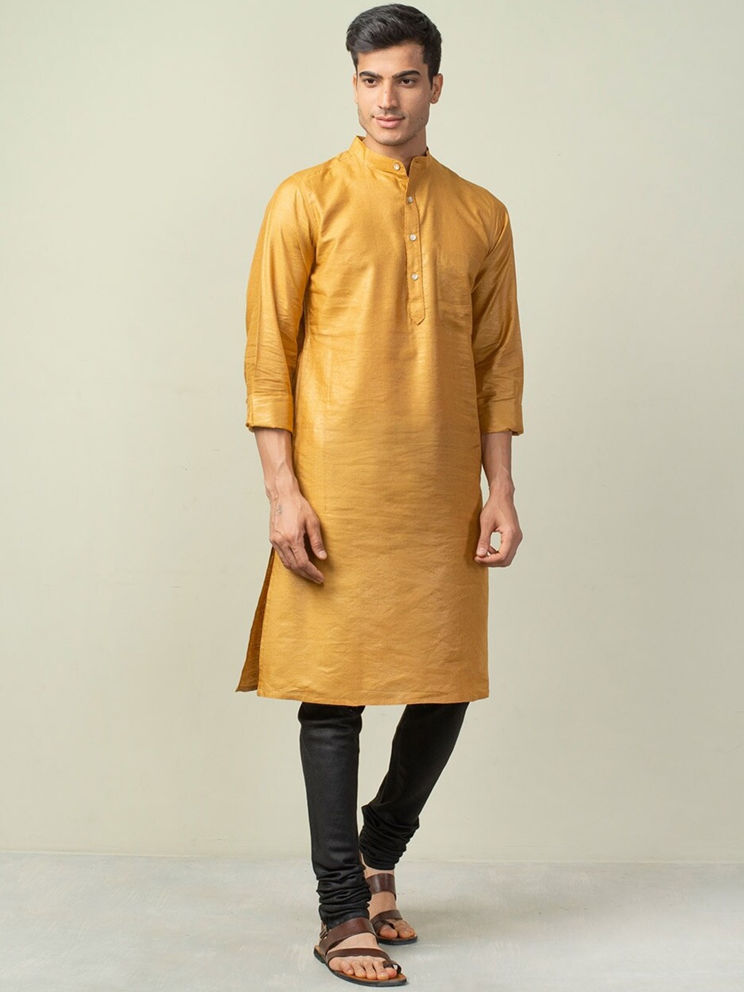 

Fabindia Men Mustard Yellow Mandarin collar Kurta