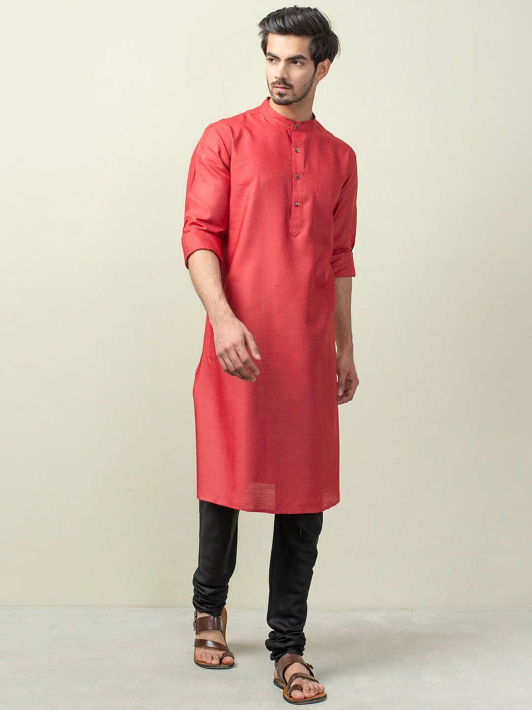 

Fabindia Men Red Pure Silk Kurta
