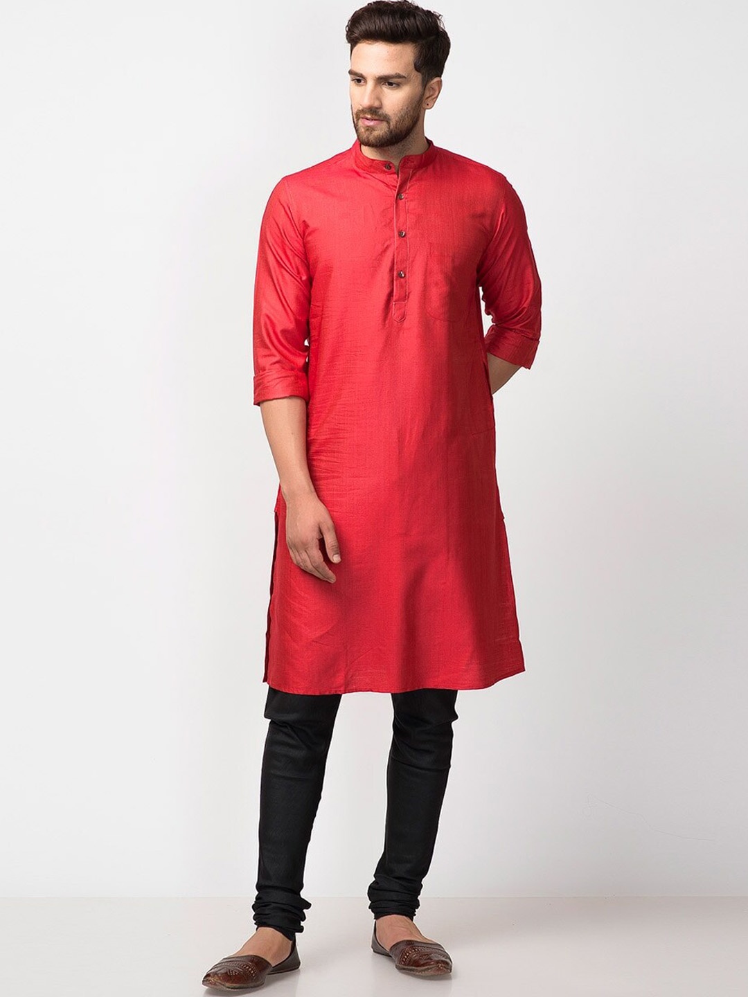 

Fabindia Mandarin Collar Straight Kurta, Red