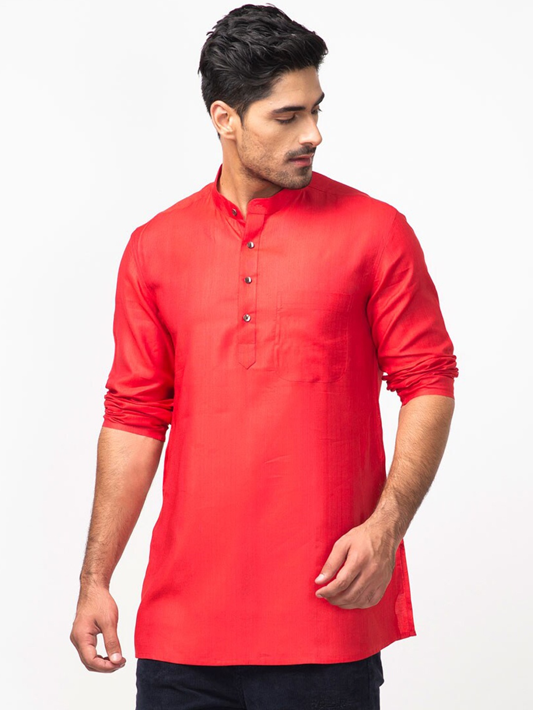 

Fabindia Men Mandarin Collar Kurta, Red