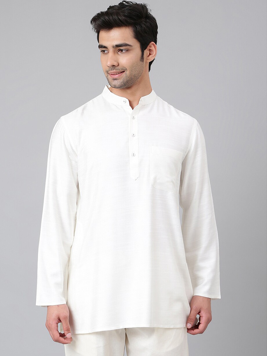 

Fabindia Men White Mandarin Collar Kurta