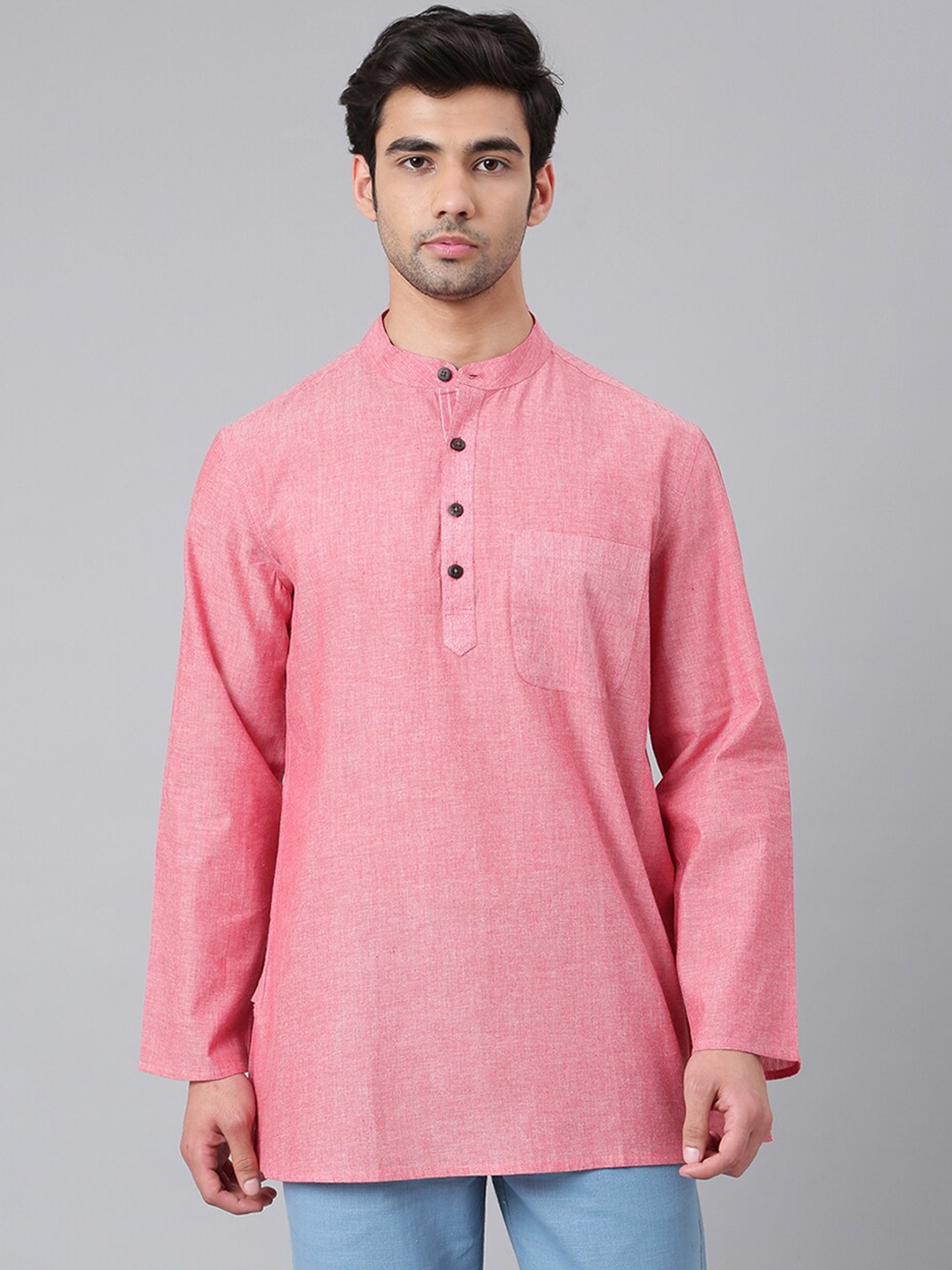 

Fabindia Men Pink Mandarin Collar Cotton Kurta