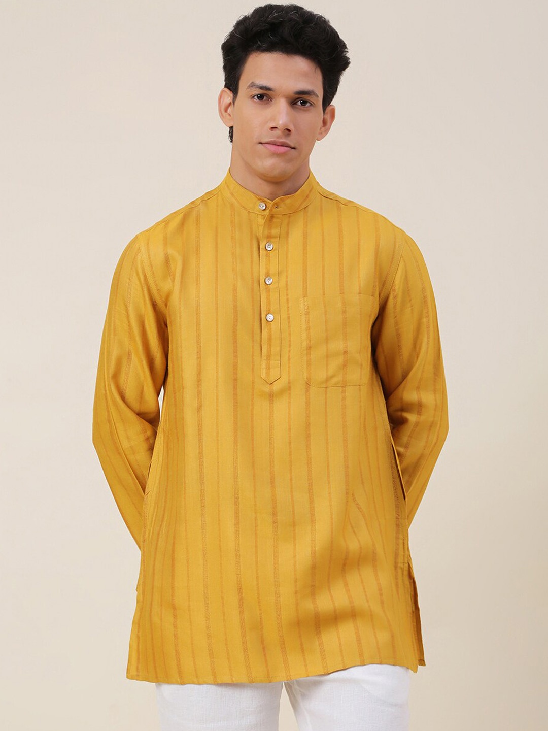 

Fabindia Men Mandarin Collar Regular Kurta, Yellow