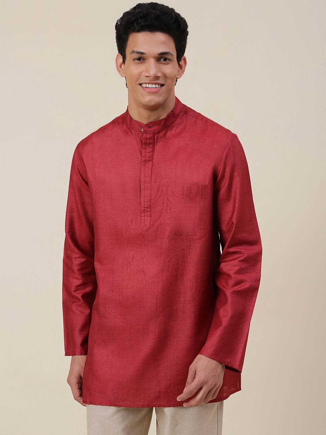 

Fabindia Men Thread Work Regular Silk Kurta, Maroon