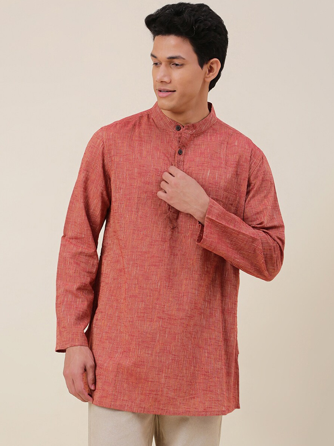 

Fabindia Men Red Woven Design Regular Cotton Kurta