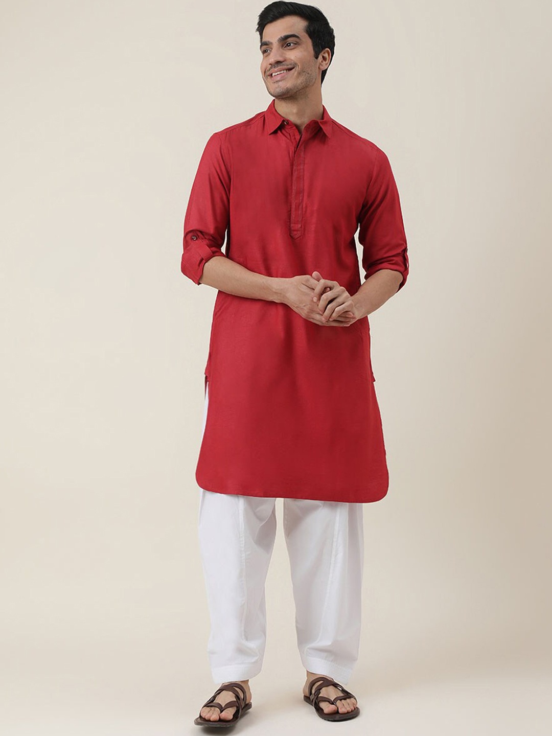 

Fabindia Pathani Shirt Collar Kurta, Red