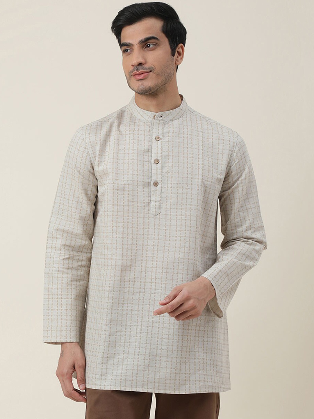 

Fabindia Men Beige Checked Kurta