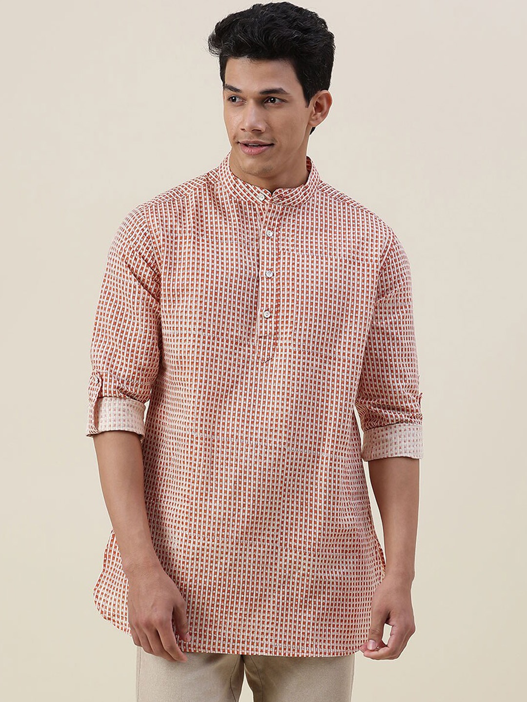 

Fabindia Checked Linen Kurta, Red