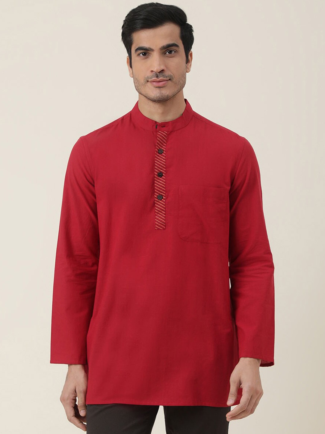 

Fabindia Men Straight Mandarin Collar Cotton Kurta, Red