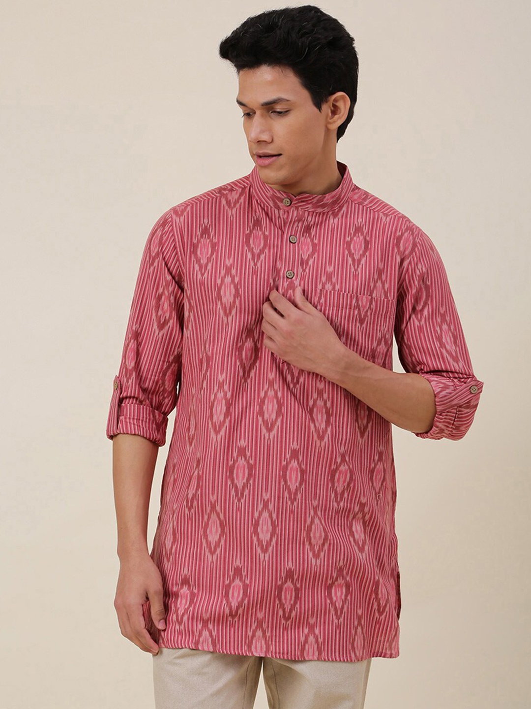 

Fabindia Geometric Printed Pure Cotton Kurta, Pink