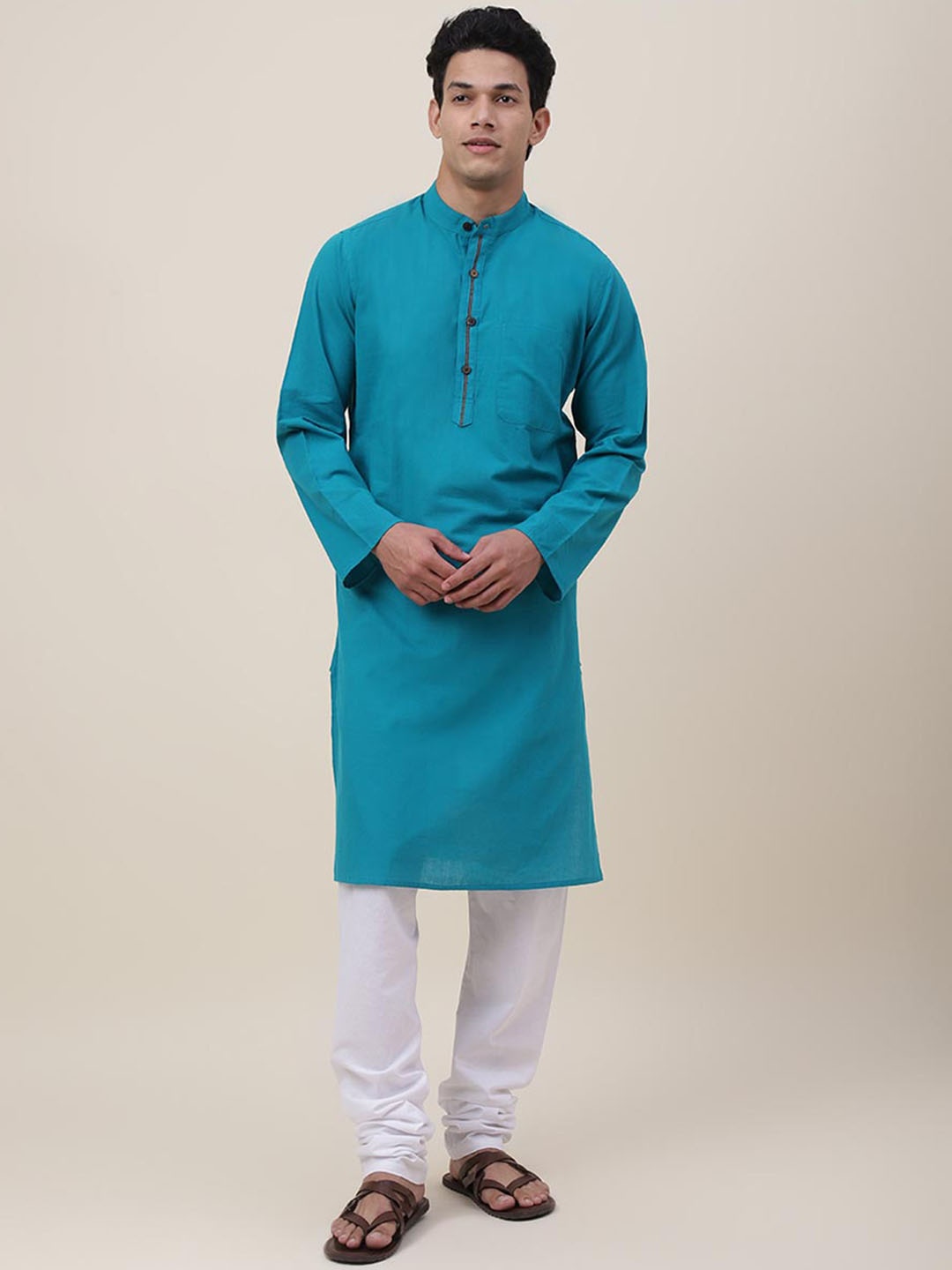 

Fabindia Men Teal Pure Cotton Kurta