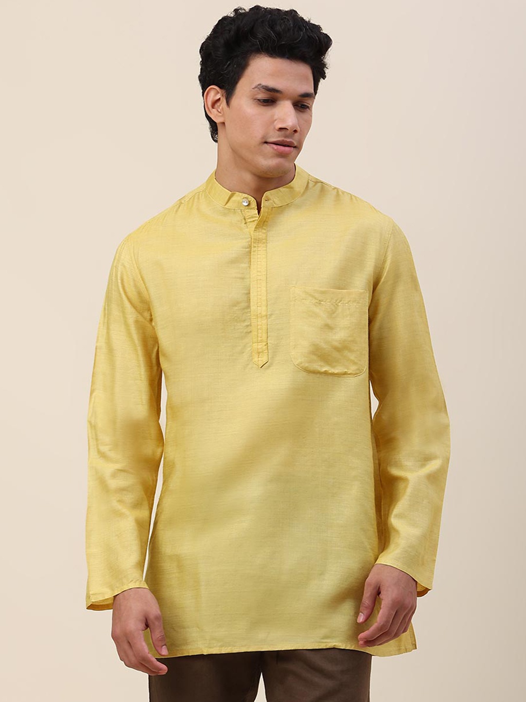 

Fabindia Mandarin Collar Straight Regular Pure Silk Kurta, Yellow