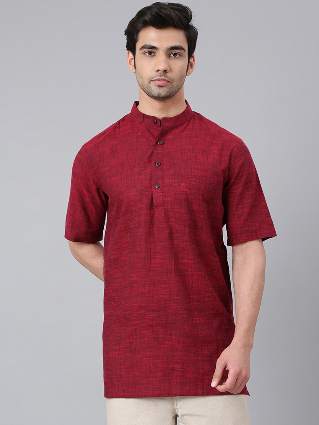 

Fabindia Men Mandarin Collar Cotton Kurta, Maroon