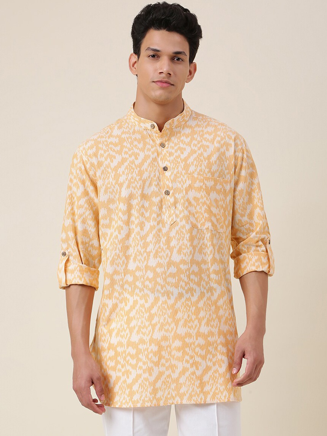 

Fabindia Men Printed Mandarin Collar Cotton Kurta, White