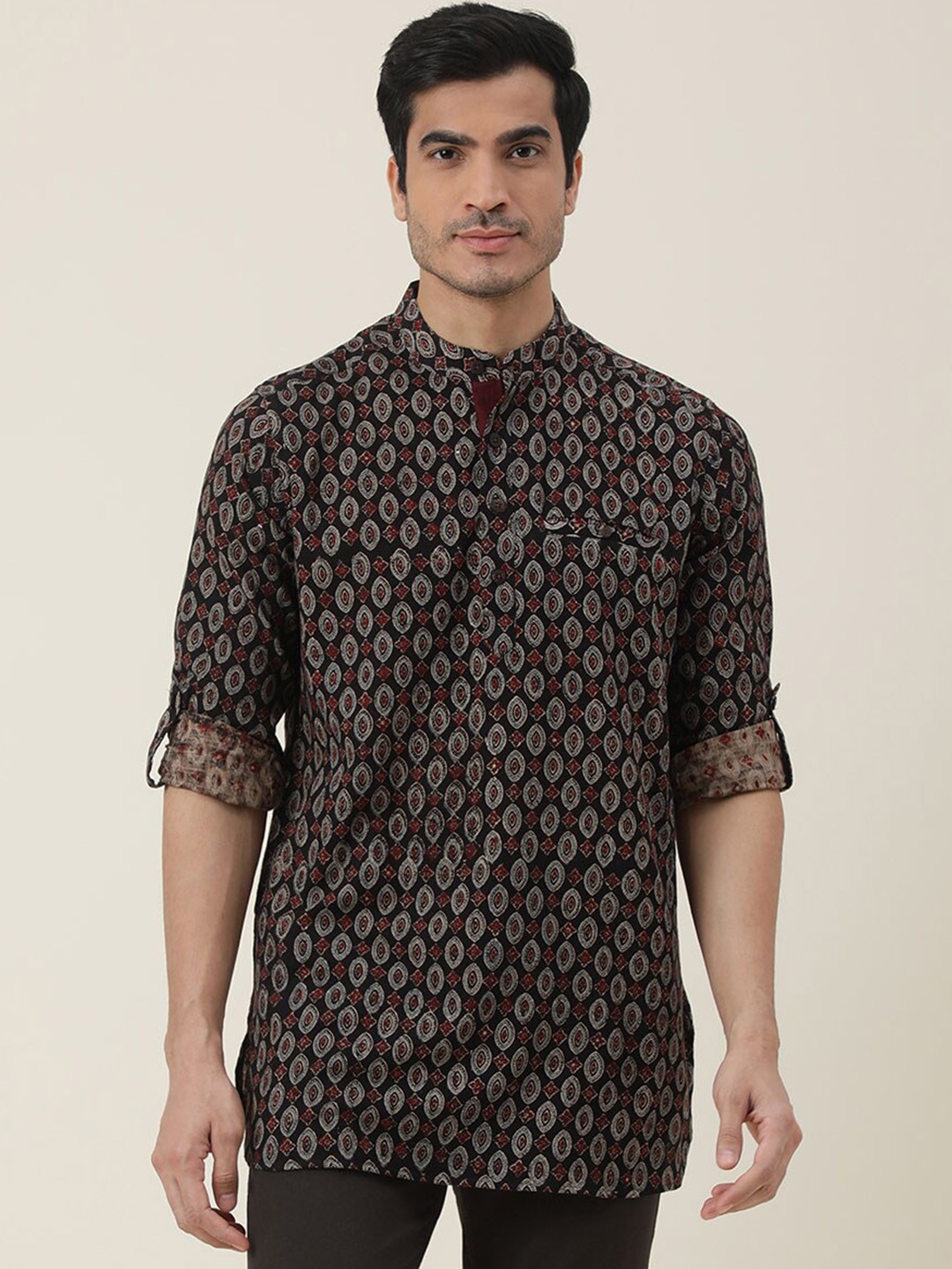 

Fabindia Men Black Printed Cotton Kurta