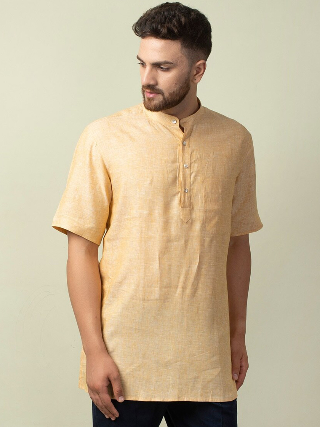 

Fabindia Men Orange Linen Kurta