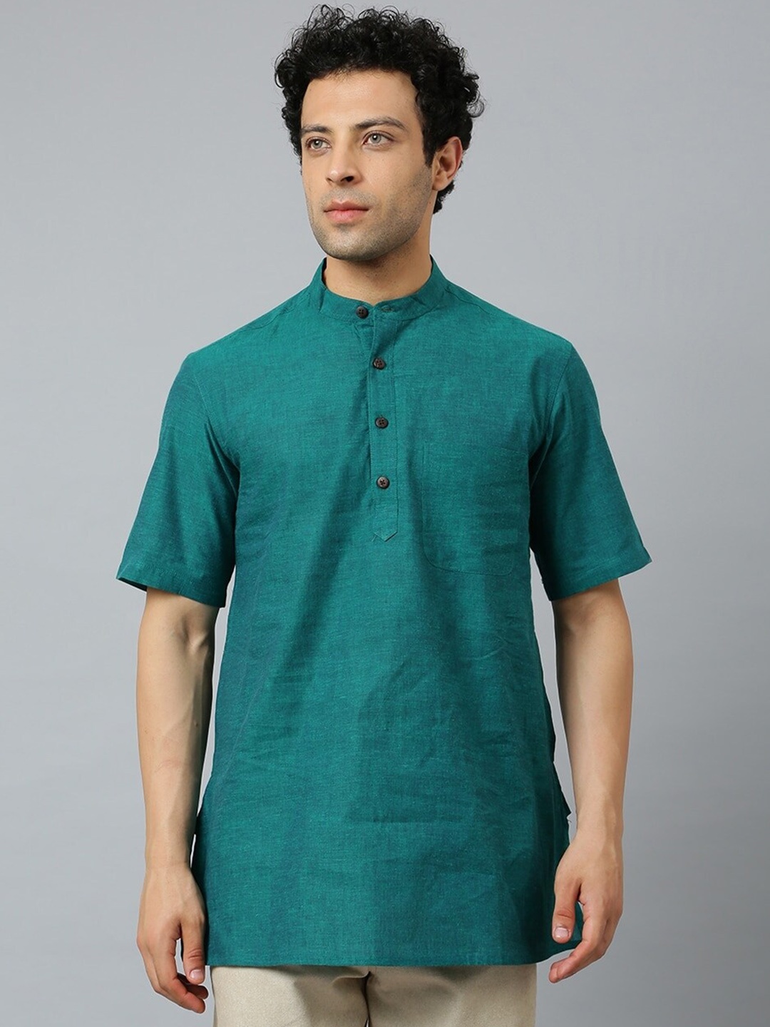 

Fabindia Men Green Cotton Kurta