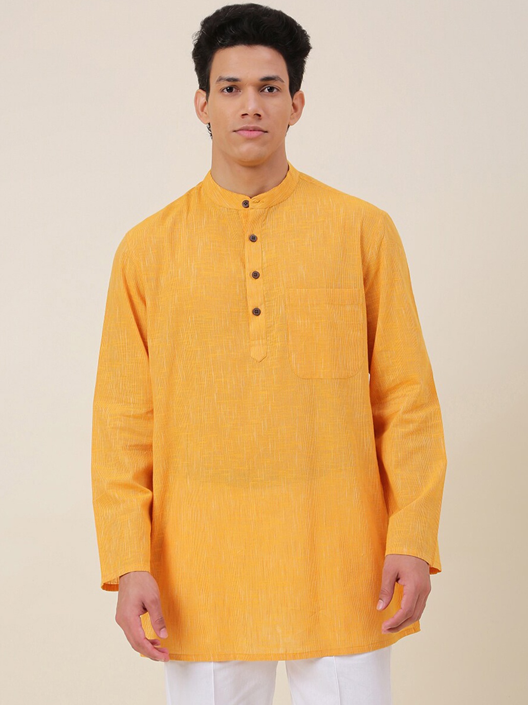 

Fabindia Men Mandarin Collar Cotton Kurta, Yellow