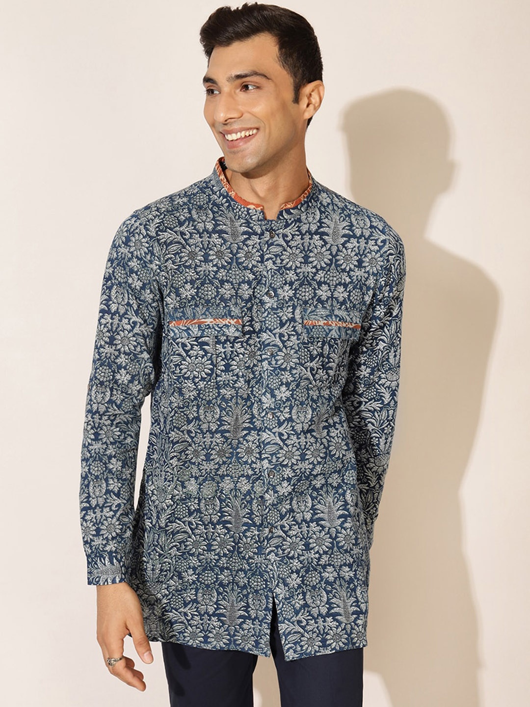 

Fabindia FabBasic Men Blue Printed Kurta