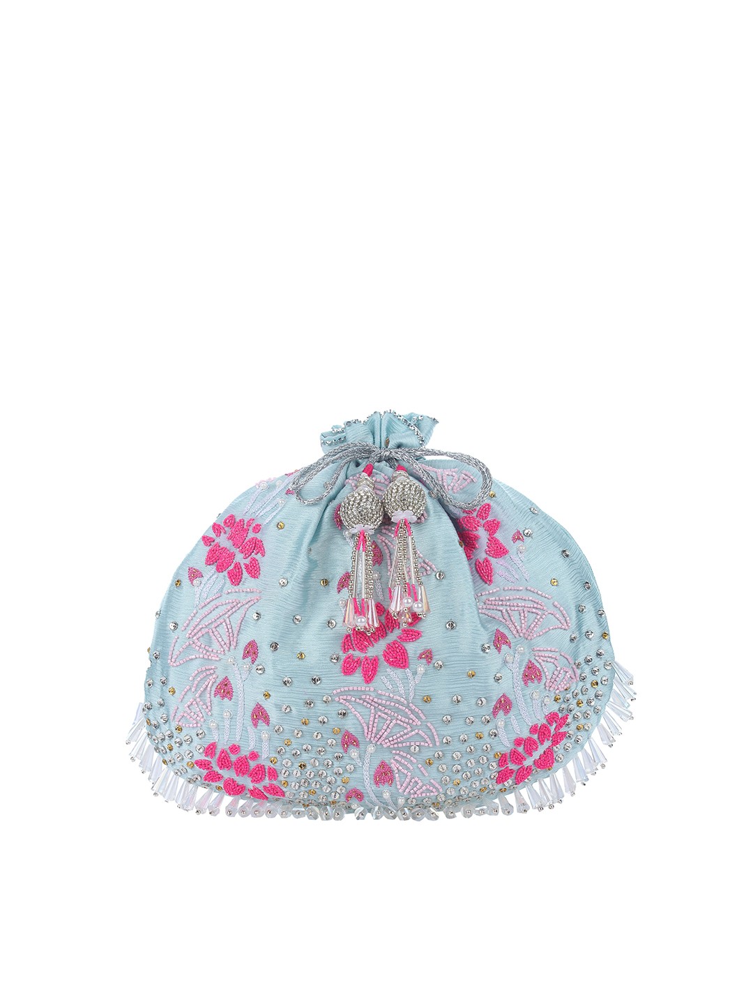 

MODARTA Blue & Pink Embroidered Potli Clutch