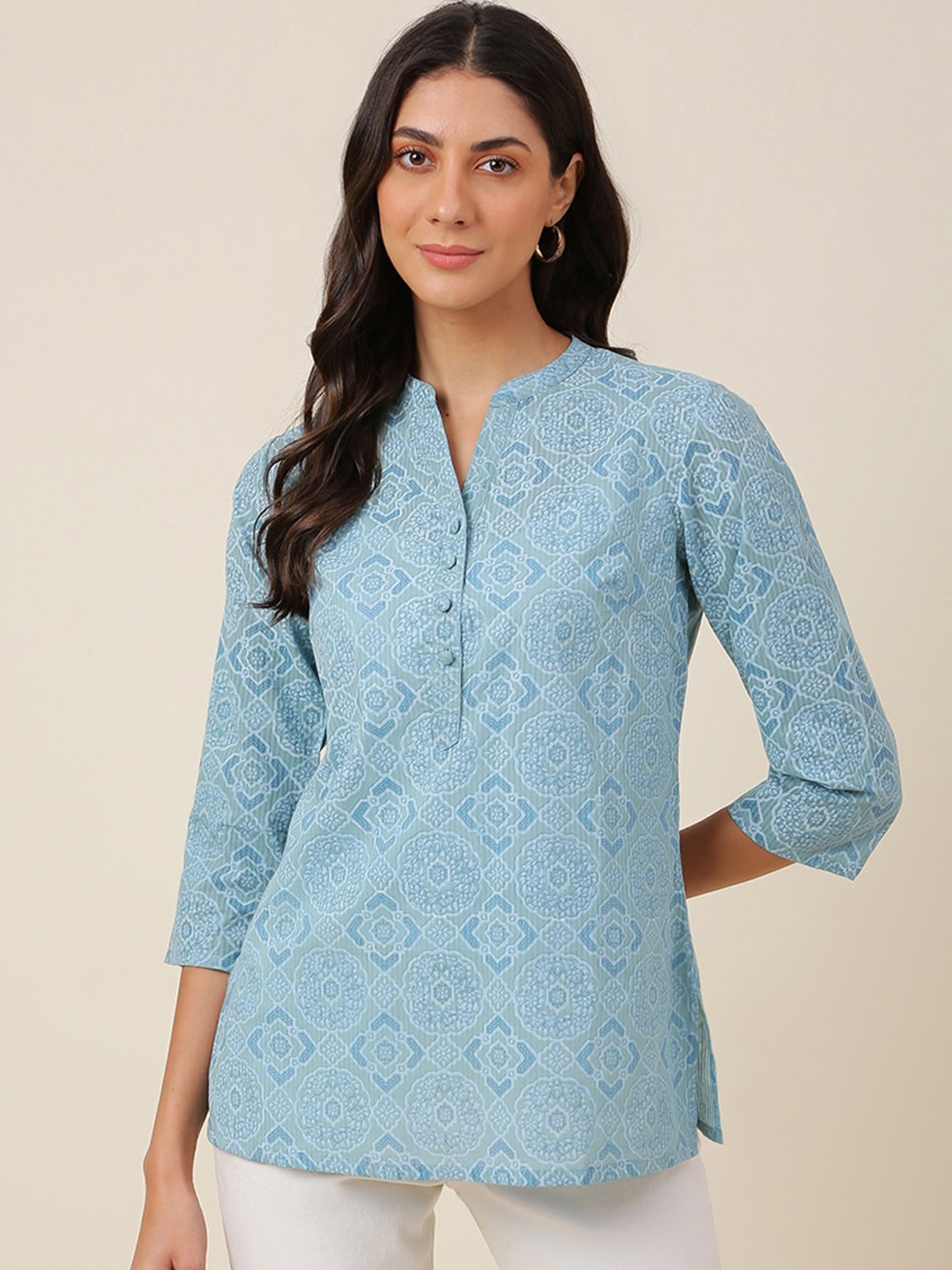 

Fabindia Blue Ethnic Motifs Printed Kurti