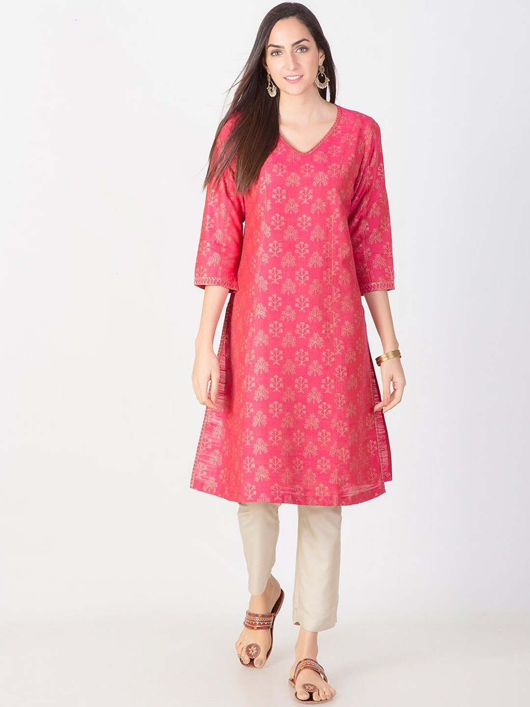 

Fabindia Women Pink Floral Printed Kurta