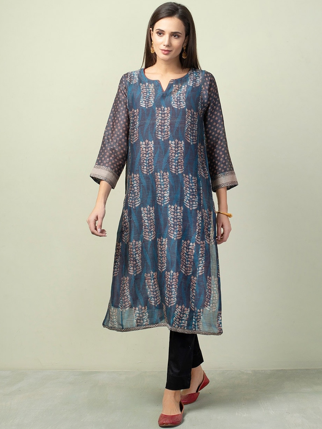 

Fabindia Women Blue Geometric Printed Kurta