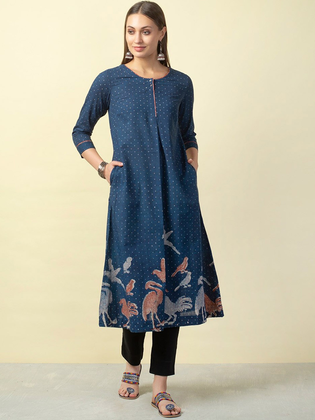 

Fabindia Women Blue Printed Kurta