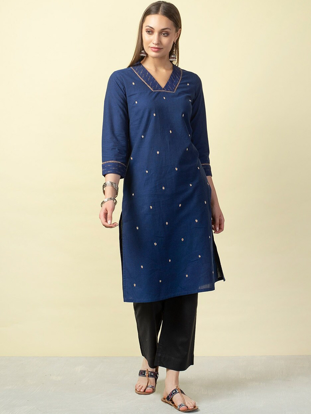 

Fabindia Women Navy Blue Kurta