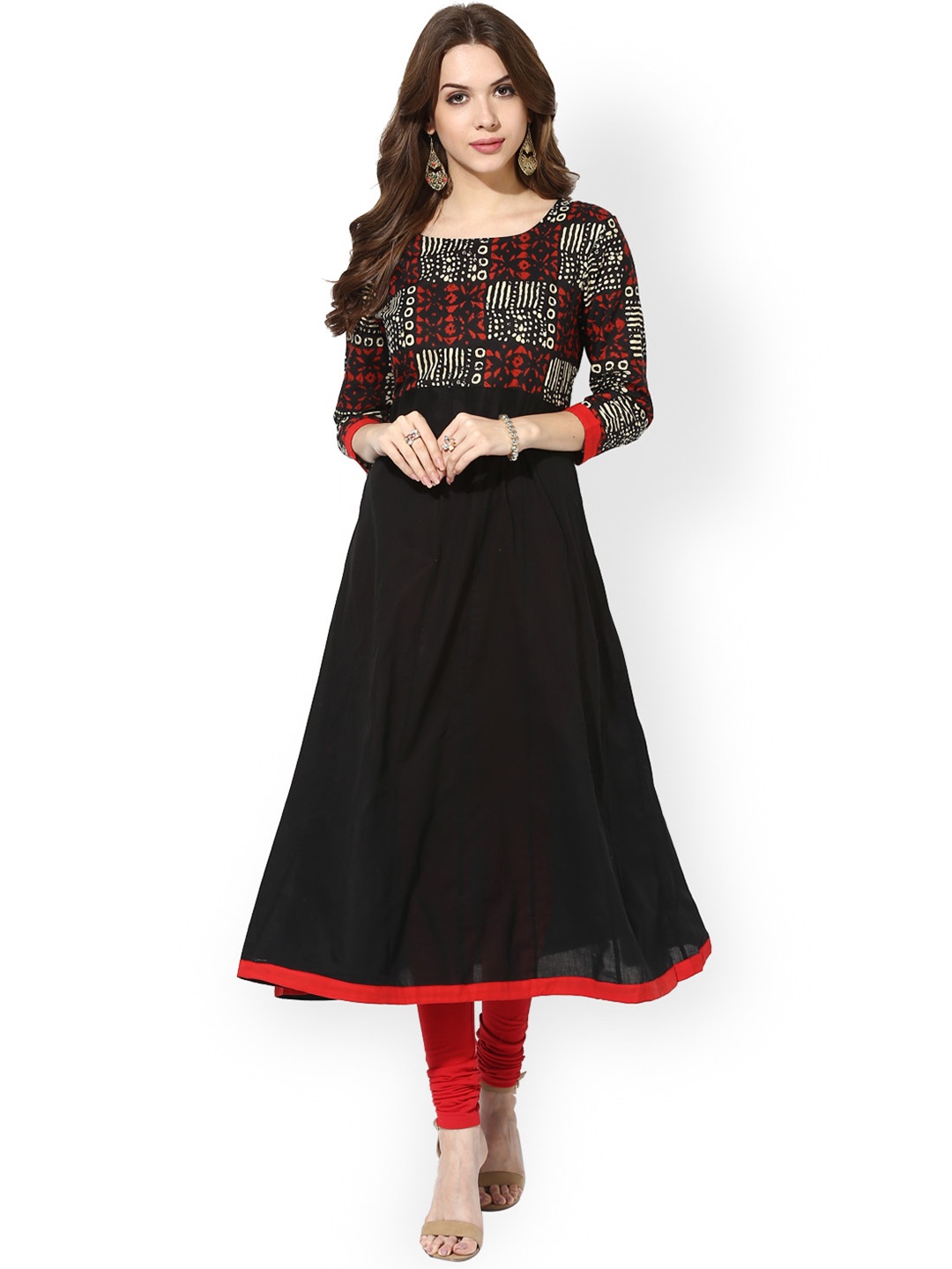 

AKS Women Black Printed Detail A-Line Kurta