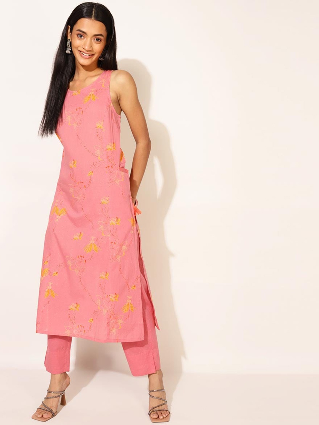 

Fabindia Floral Printed Cotton Kurta, Pink