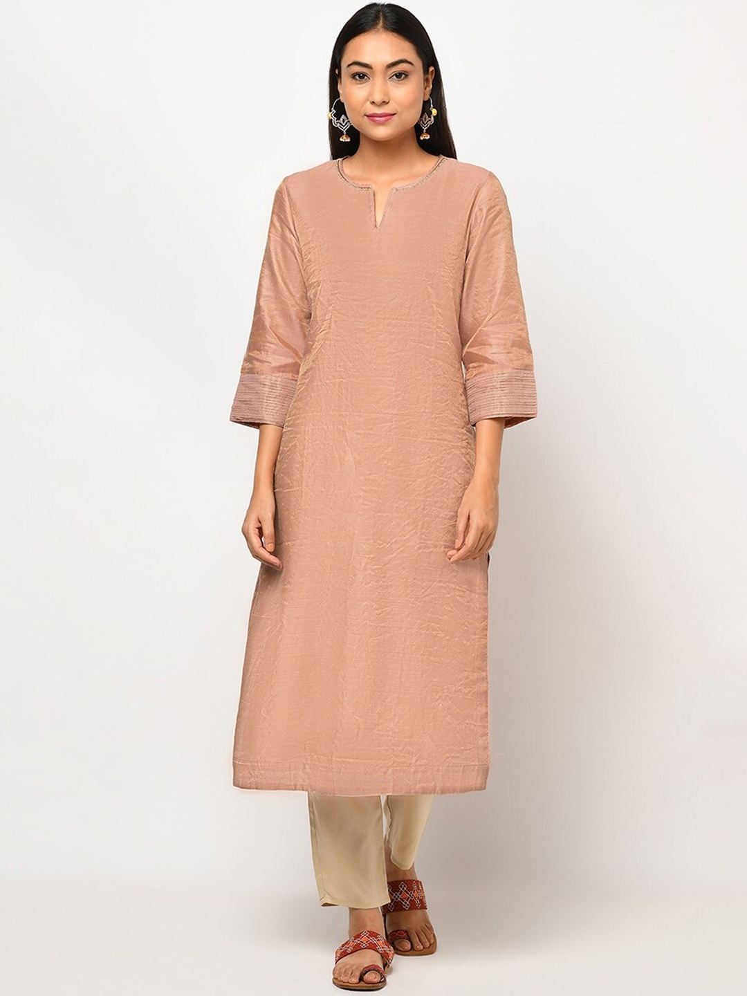 

Fabindia A-Line Regular Calf Length Cotton Kurta, Peach