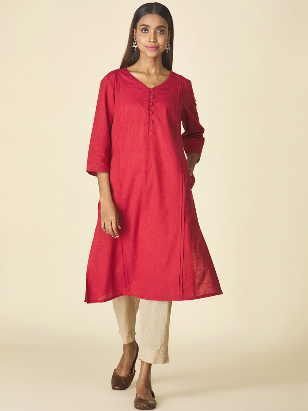 

Fabindia Women Rust Cotton Kurta