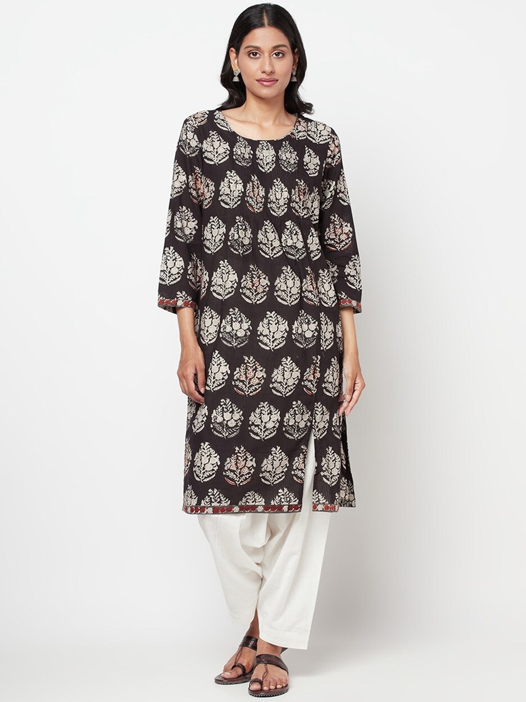 

Fabindia Women Black Cotton Ethnic Motifs Printed Kurta