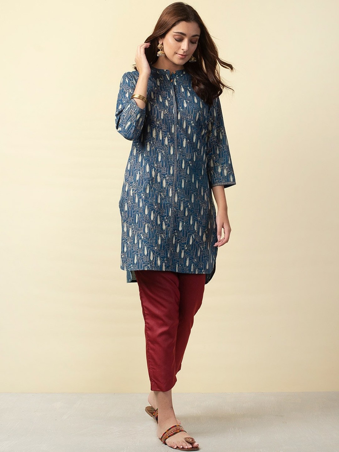 

Fabindia Blue Printed Pure Cotton Kurti