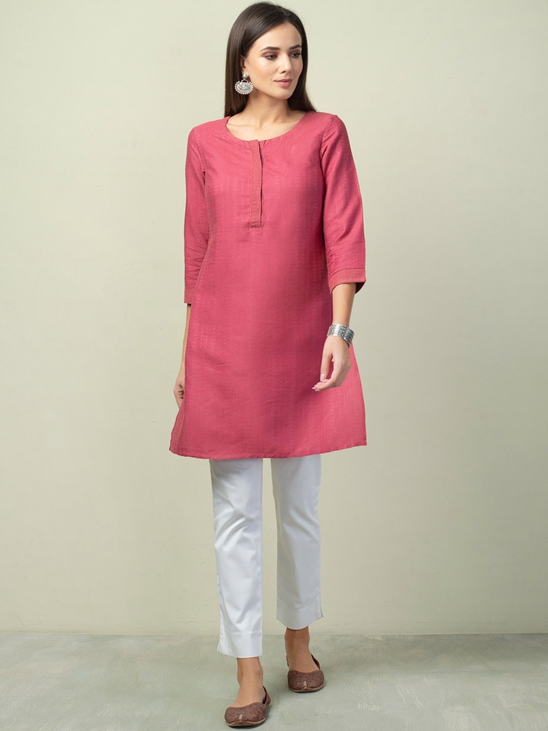 

Fabindia Pink Woven Design Kurti