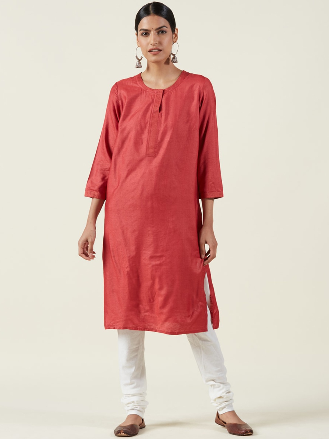 

Fabindia Red Thread Work Silk Kurta