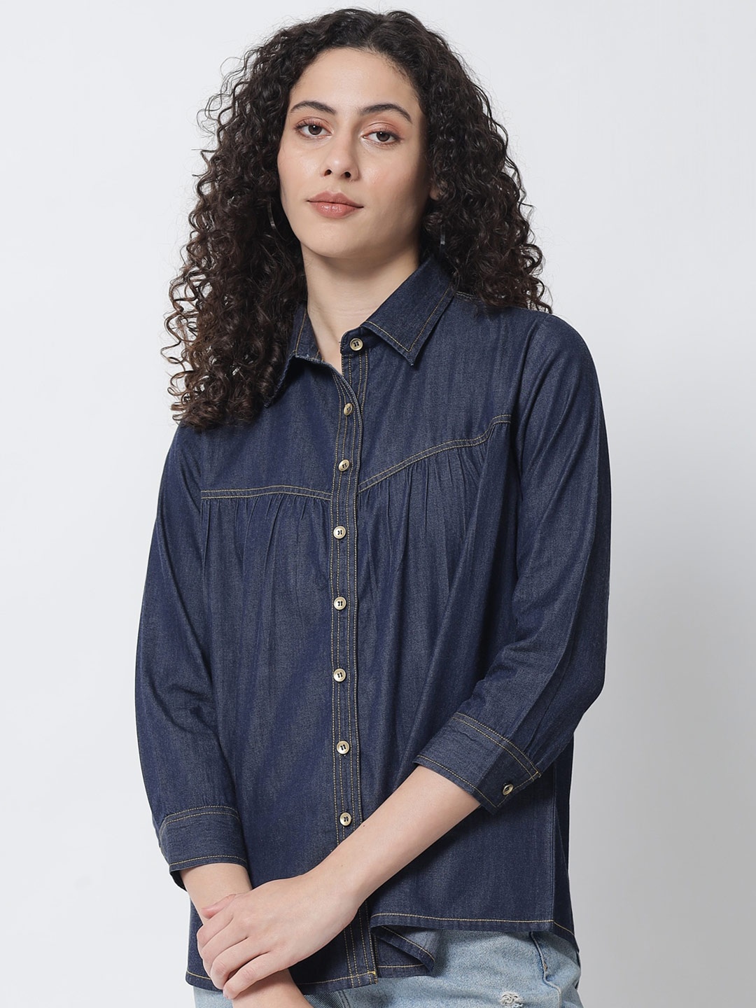

Tulsattva Women Navy Blue Comfort Cotton Casual Shirt